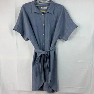Wool& Linen Wool Blend Laurel Belted Tunic Vintage Blue Chambray Shirt Dress